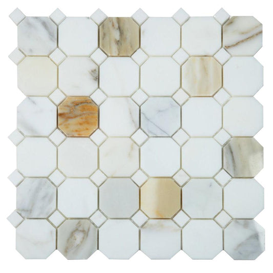 Elysium Tiles Octagon Calacatta Gold 11.75" x 11.75" Marble Mosaic Tile