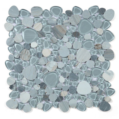 Elysium Tiles Peach Blue 12" x 12" Marble and Glass Mosaic Tile