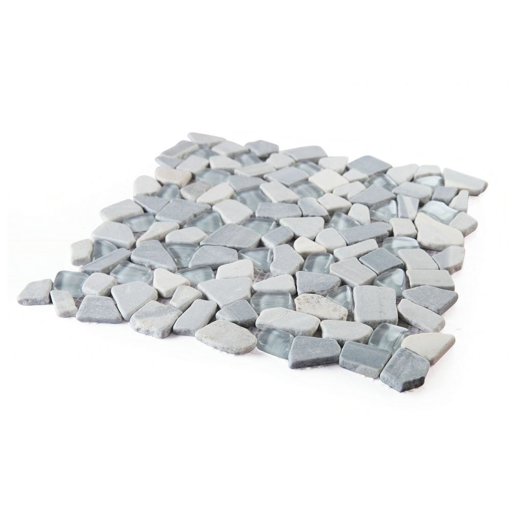 Elysium Tiles Pebble Blue 12" x 12" Marble and Glass Mosaic Tile