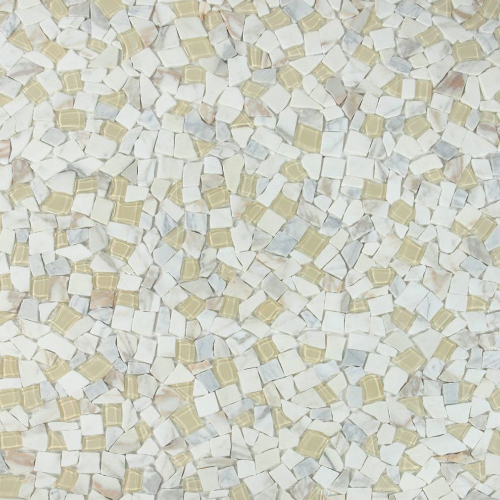 Elysium Tiles Pebble Calacatta Gold 12" x 12" Marble and Glass Mosaic Tile