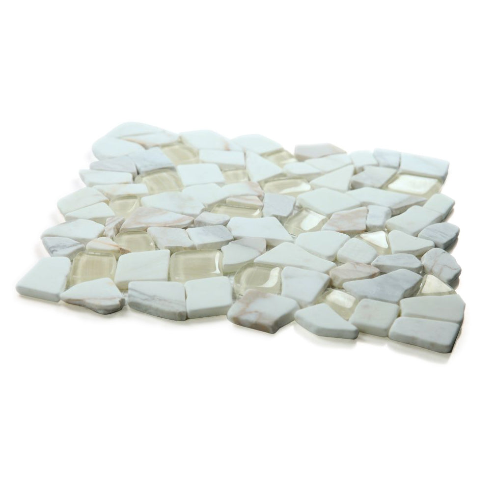 Elysium Tiles Pebble Calacatta Gold 12" x 12" Marble and Glass Mosaic Tile