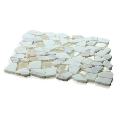 Elysium Tiles Pebble Calacatta Gold 12" x 12" Marble and Glass Mosaic Tile