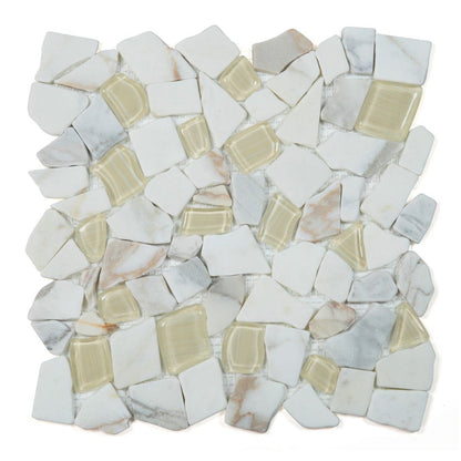 Elysium Tiles Pebble Calacatta Gold 12" x 12" Marble and Glass Mosaic Tile