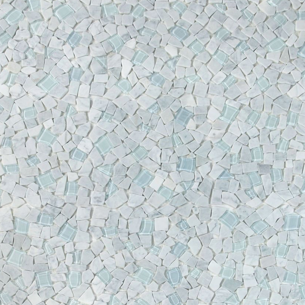 Elysium Tiles Pebble Carrara 12" x 12" Marble and Glass Mosaic Tile