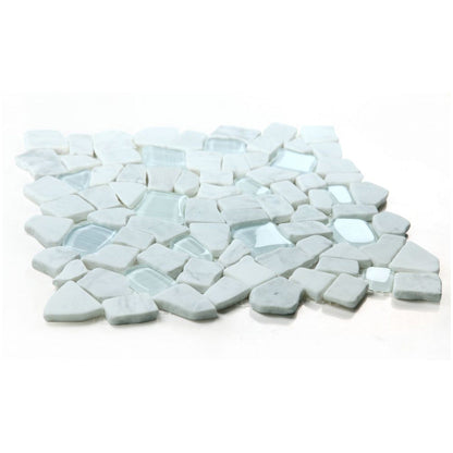 Elysium Tiles Pebble Carrara 12" x 12" Marble and Glass Mosaic Tile