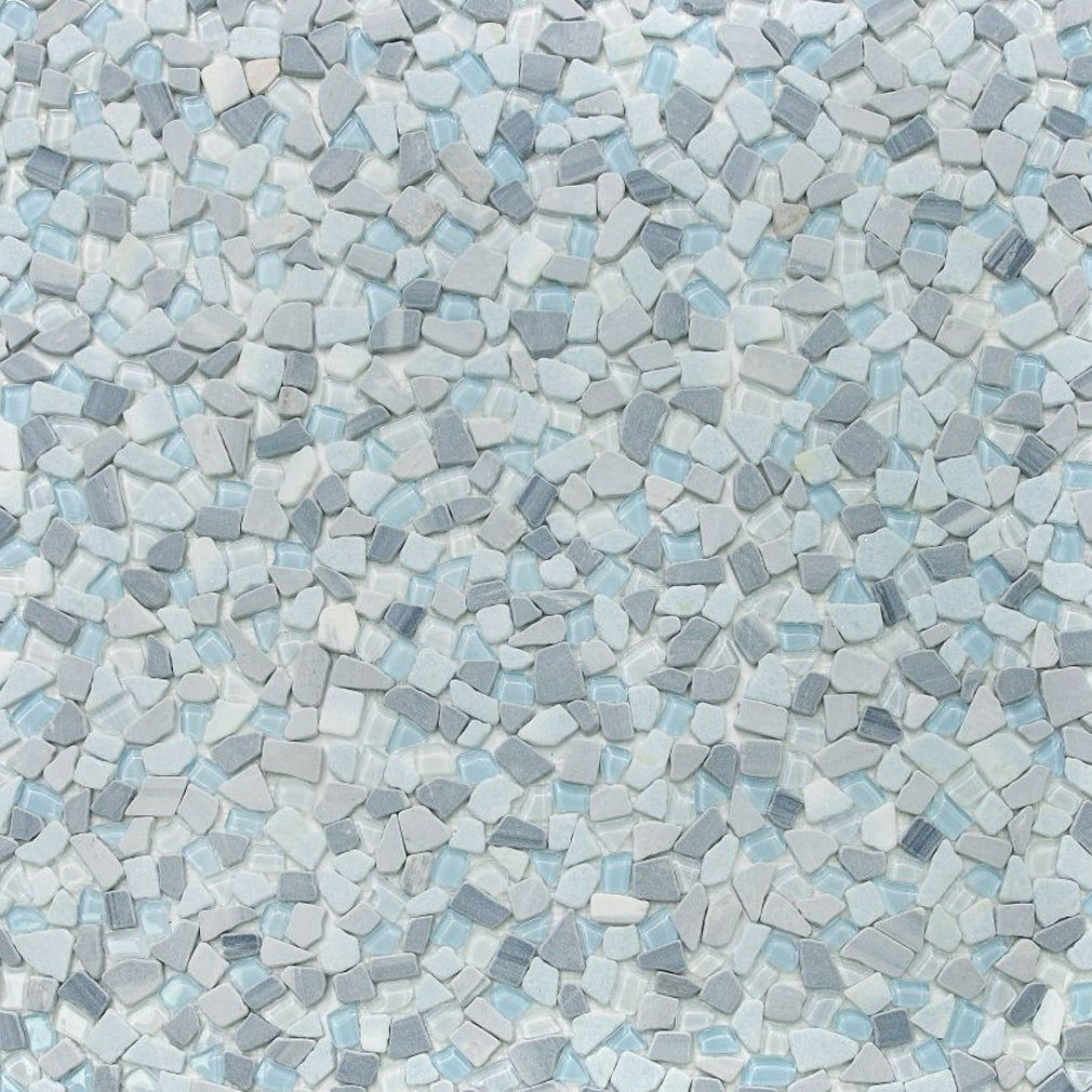 Elysium Tiles Pebble Deep Ocean 12" x 12" Marble and Glass Mosaic Tile