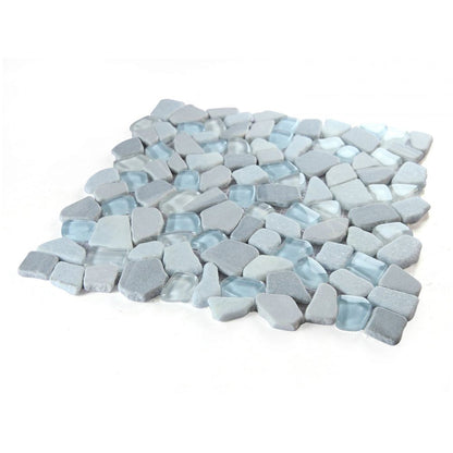 Elysium Tiles Pebble Deep Ocean 12" x 12" Marble and Glass Mosaic Tile