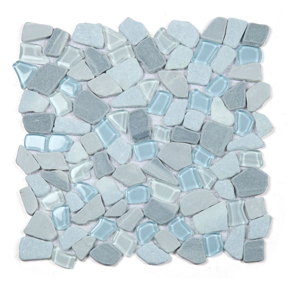 Elysium Tiles Pebble Deep Ocean 12" x 12" Marble and Glass Mosaic Tile