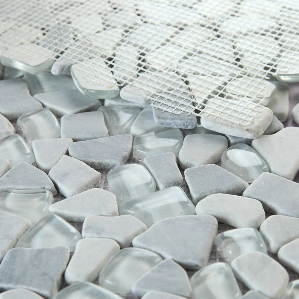 Elysium Tiles Pebble Grey 12" x 12" Marble and Glass Mosaic Tile