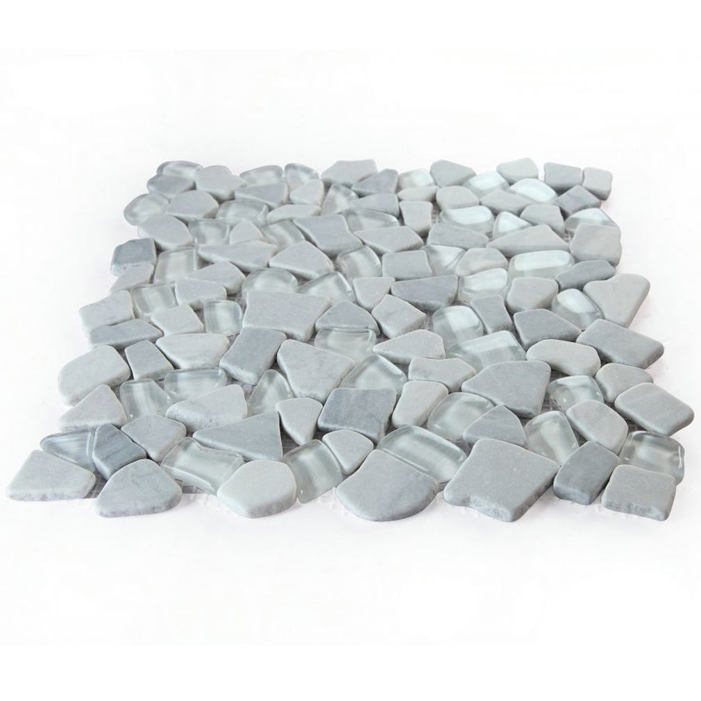 Elysium Tiles Pebble Grey 12" x 12" Marble and Glass Mosaic Tile