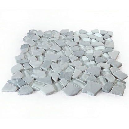 Elysium Tiles Pebble Grey 12" x 12" Marble and Glass Mosaic Tile