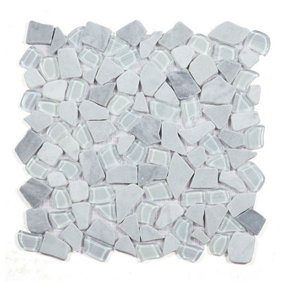 Elysium Tiles Pebble Grey 12" x 12" Marble and Glass Mosaic Tile