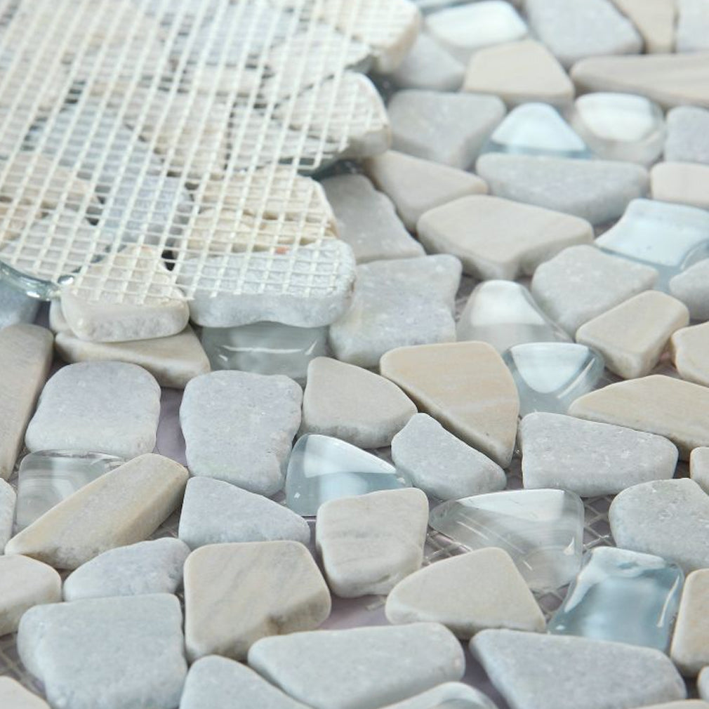 Elysium Tiles Pebble Marina 12" x 12" Marble and Glass Mosaic Tile