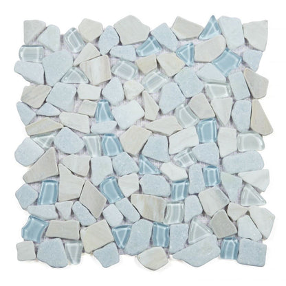 Elysium Tiles Pebble Marina 12" x 12" Marble and Glass Mosaic Tile