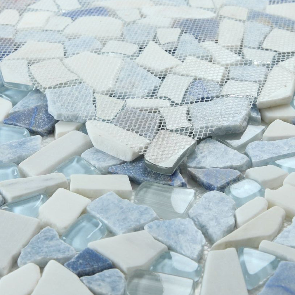 Elysium Tiles Pebble Royal Sapphire 12" x 12" Marble and Glass Mosaic Tile