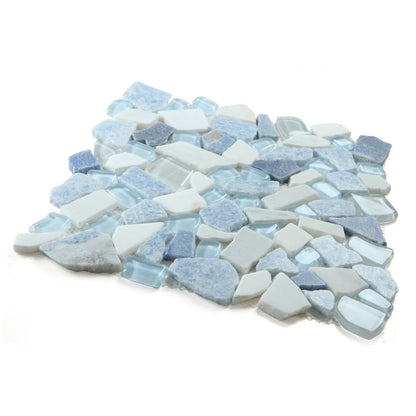 Elysium Tiles Pebble Royal Sapphire 12" x 12" Marble and Glass Mosaic Tile