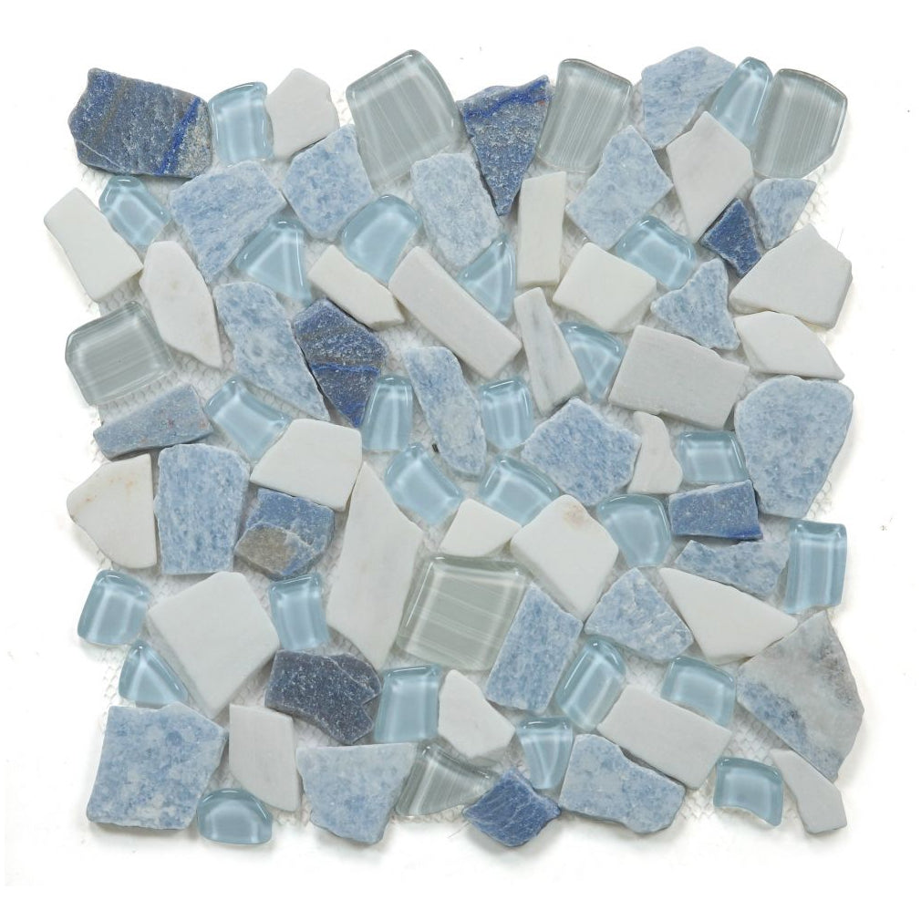 Elysium Tiles Pebble Royal Sapphire 12" x 12" Marble and Glass Mosaic Tile