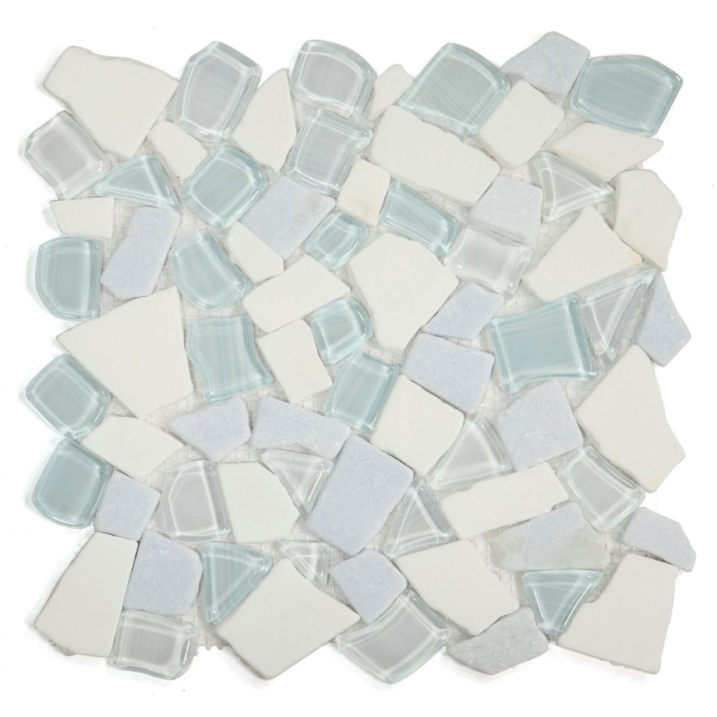 Elysium Tiles Pebble Sky 12" x 12" Marble and Glass Mosaic Tile