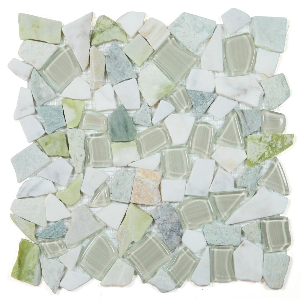 Elysium Tiles Pebble Spring 12" x 12" Marble and Glass Mosaic Tile