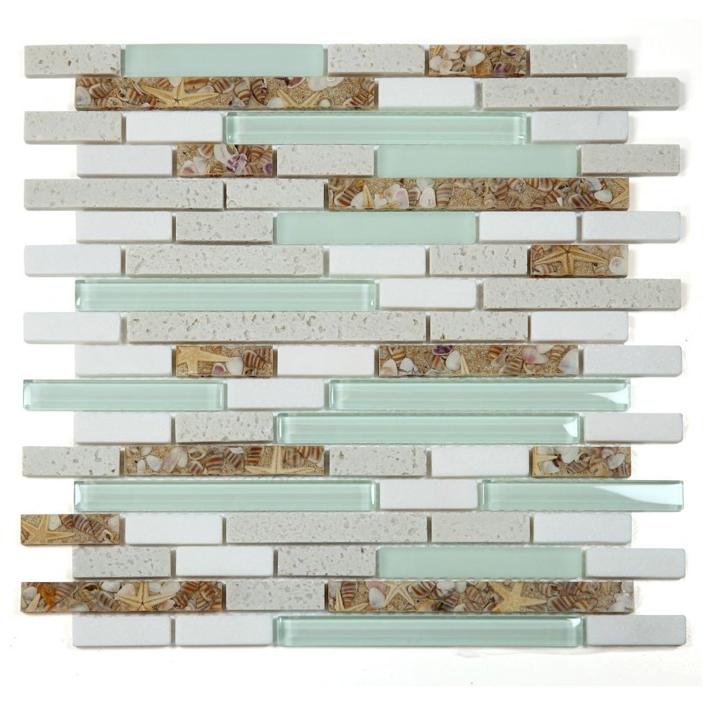 Elysium Tiles Pelasgus Light 11.75" x 12" Glass, Marble and Travertine Mosaic Tile