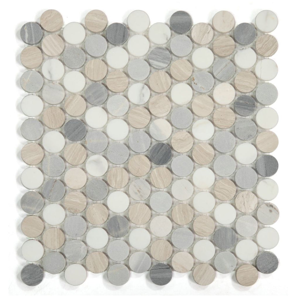 Elysium Tiles Penny Marble Blue 11" x 11.5" Marble Mosaic Tile