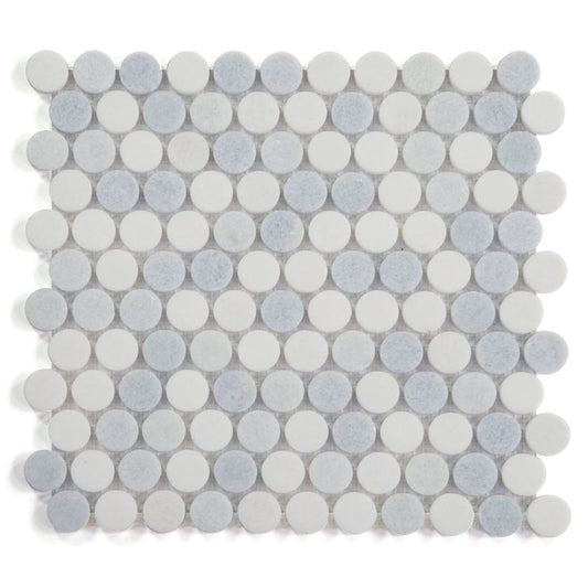 Elysium Tiles Penny Marble Crystal Ocean 11" x 11.5" Marble Mosaic Tile