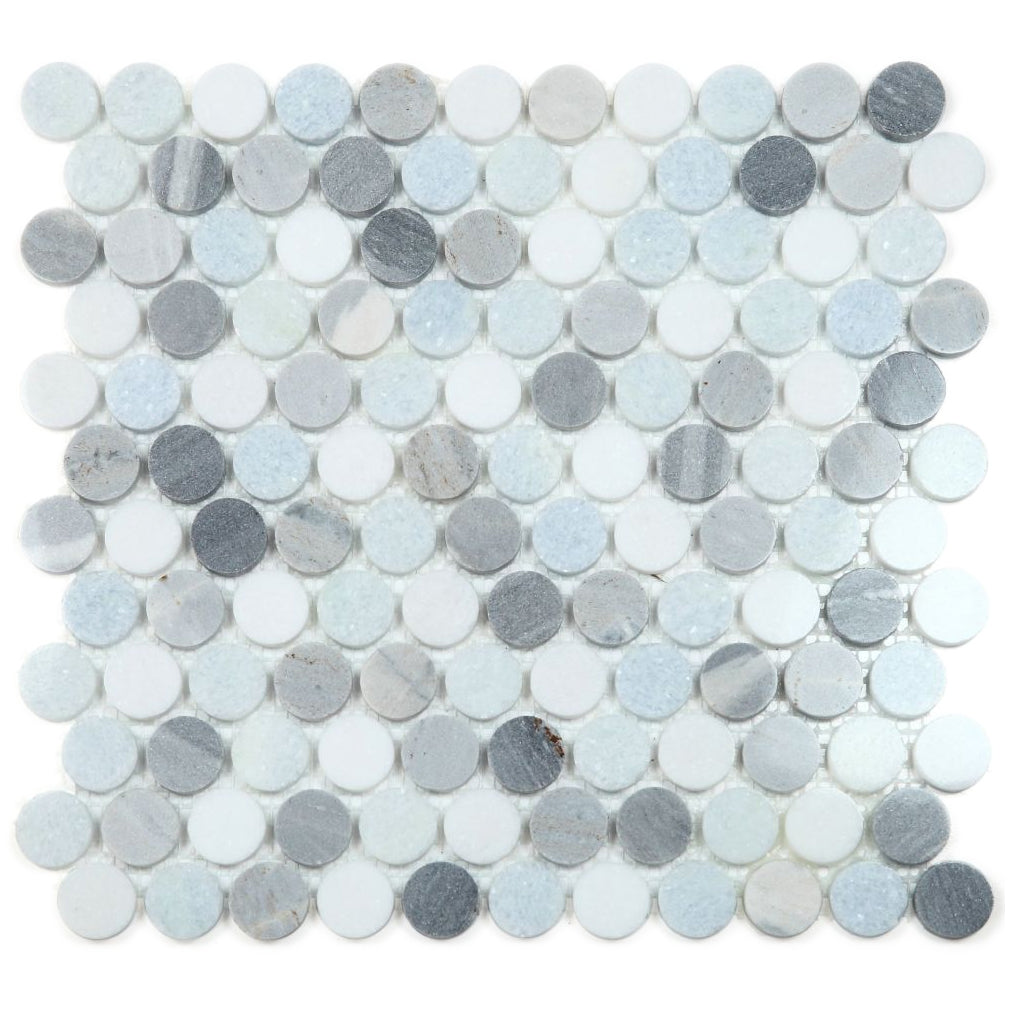 Elysium Tiles Penny Marble Deep Ocean 11" x 11.75" Marble Mosaic Tile