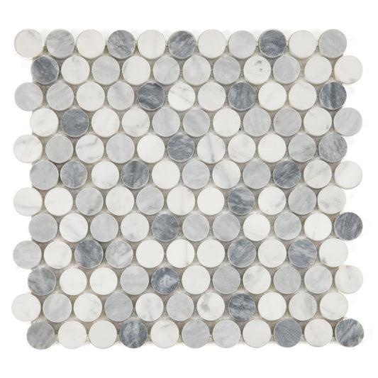 Elysium Tiles Penny Marble Dusk Polished 11" x 11.75" Marble Mosaic Tile