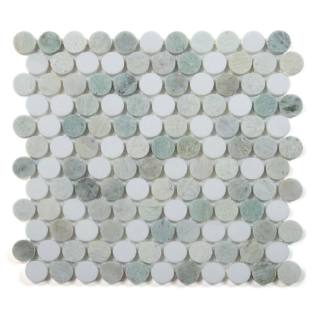 Elysium Tiles Penny Marble Green 11" x 11.75" Marble Mosaic Tile