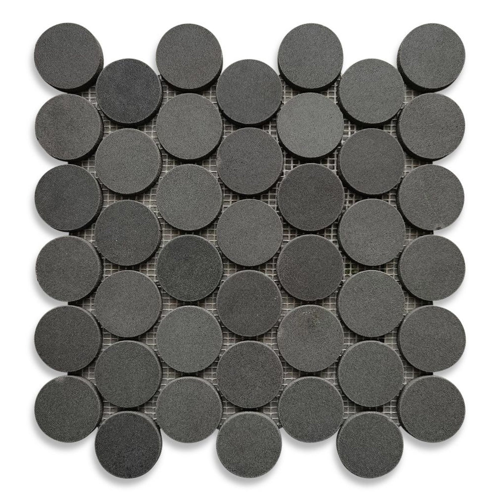 Elysium Tiles Penny Marble Large (2" x 2" pieces) Basalt Honed 11.75" x 12" Marble Mosaic Tile