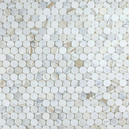 Elysium Tiles Penny Marble Large (2" x 2" pieces) Calacatta Honed 11.75" x 12" Marble Mosaic Tile