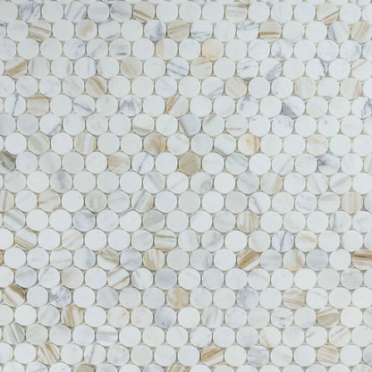 Elysium Tiles Penny Marble Large (2" x 2" pieces) Calacatta Polished 11.75" x 12" Marble Mosaic Tile