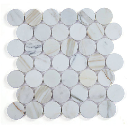 Elysium Tiles Penny Marble Large (2" x 2" pieces) Calacatta Polished 11.75" x 12" Marble Mosaic Tile