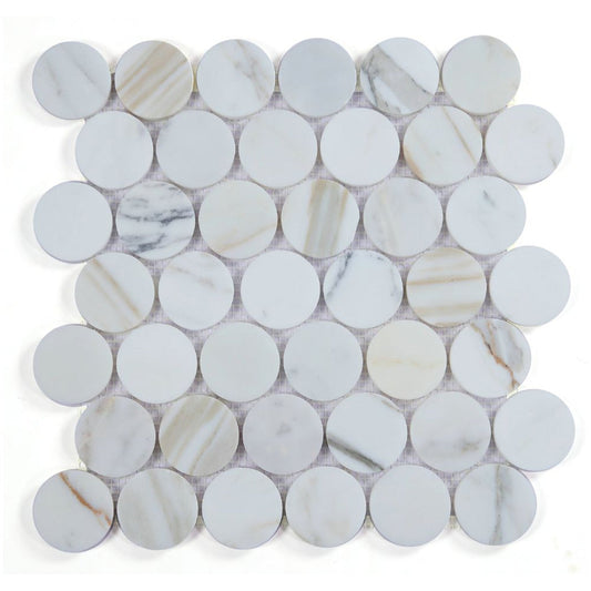 Elysium Tiles Penny Marble Large (2" x 2" pieces) Calacatta Polished 11.75" x 12" Marble Mosaic Tile