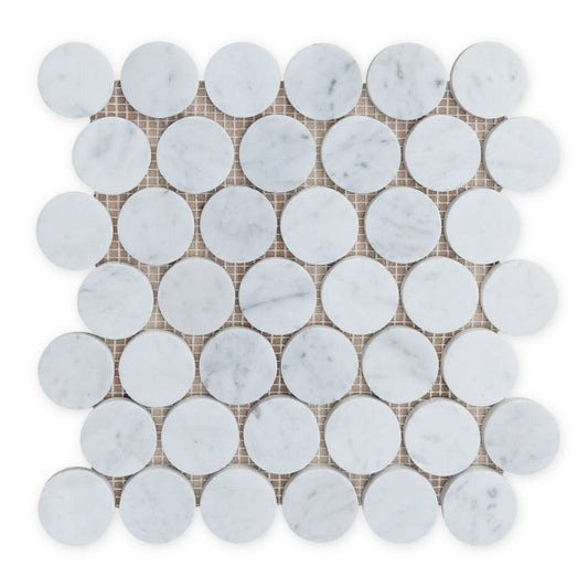 Elysium Tiles Penny Marble Large (2" x 2" pieces) Carrara Honed 11.75" x 12" Marble Mosaic Tile