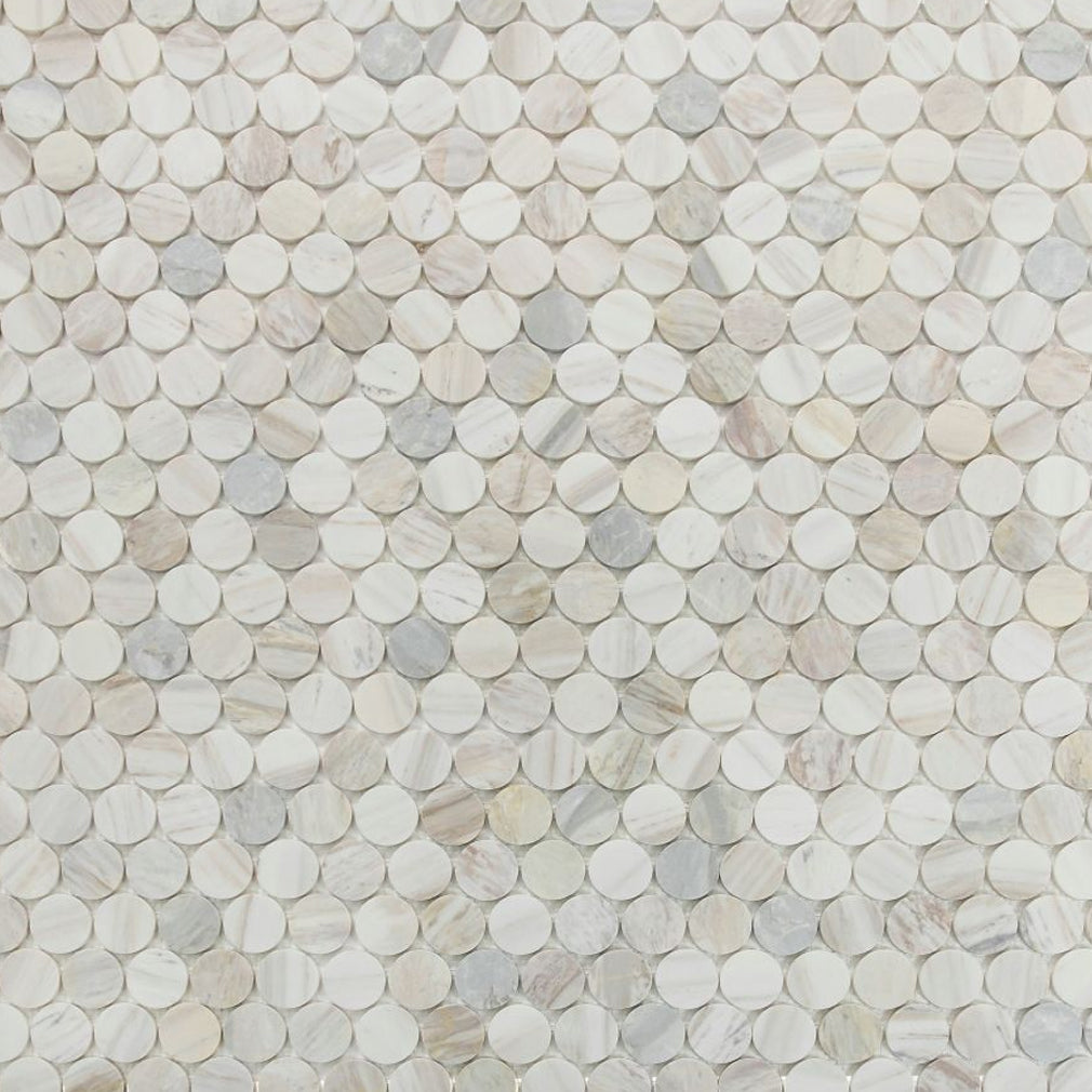 Elysium Tiles Penny Marble Large (2" x 2" pieces) Eura Wood Honed 11.75" x 12" Marble Mosaic Tile