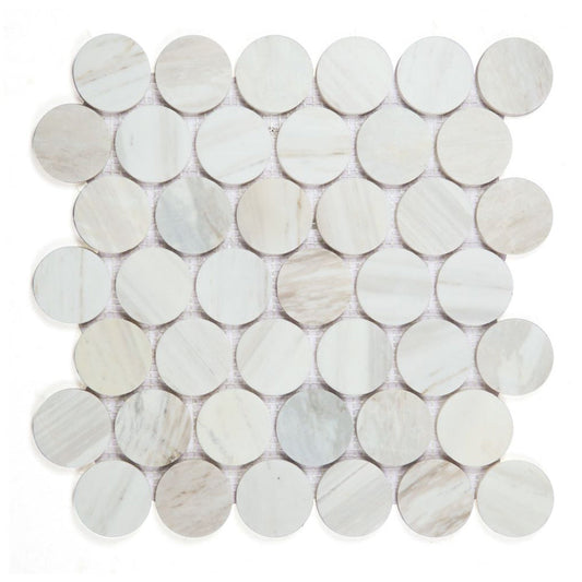 Elysium Tiles Penny Marble Large (2" x 2" pieces) Eura Wood Honed 11.75" x 12" Marble Mosaic Tile