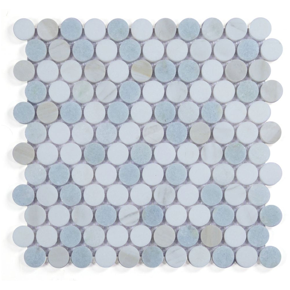 Elysium Tiles Penny Marble Sky 11" x 11.75" Marble Mosaic Tile