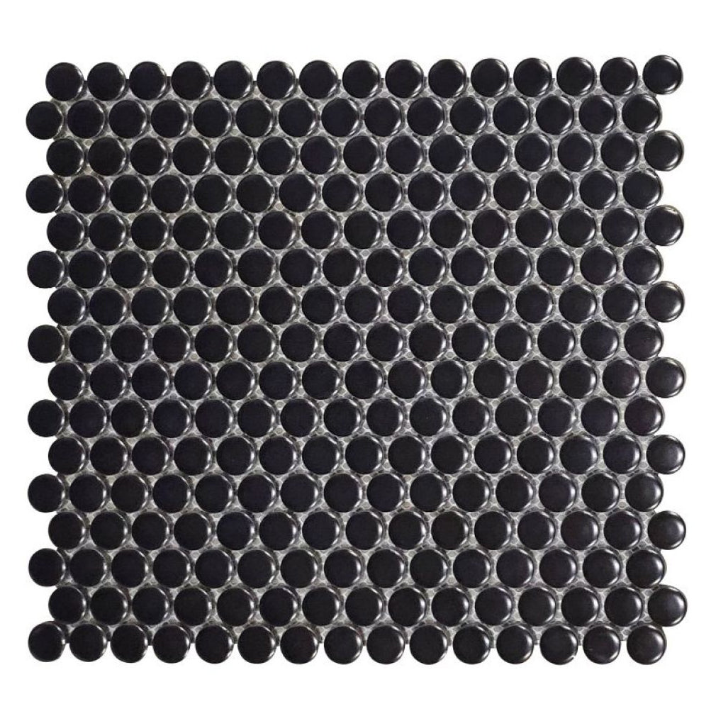 Elysium Tiles Penny Round Black Matte 11.5" x 12.25" Porcelain Mosaic Tile