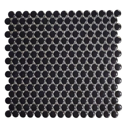 Elysium Tiles Penny Round Black Matte 11.5" x 12.25" Porcelain Mosaic Tile