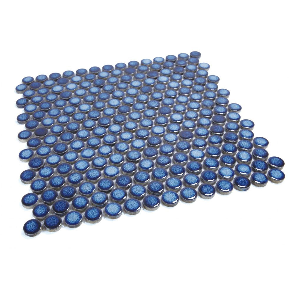 Elysium Tiles Penny Round Blue 11.5" x 11.5" Porcelain Mosaic Tile