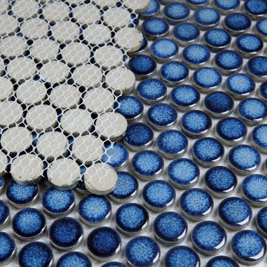 Elysium Tiles Penny Round Blue 11.5" x 11.5" Porcelain Mosaic Tile