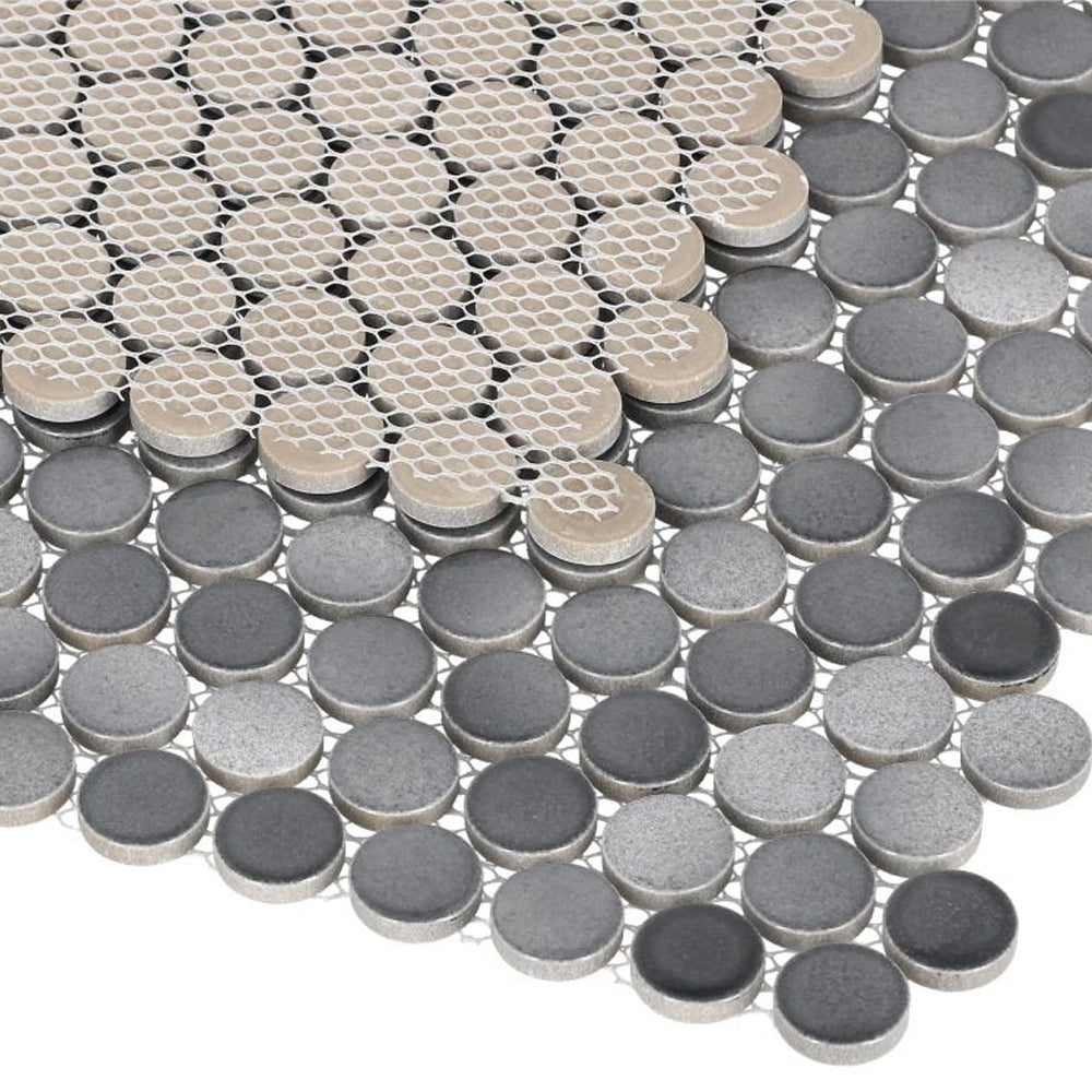 Elysium Tiles Penny Round Fancy Grey 11.5" x 12.25" Porcelain Mosaic Tile