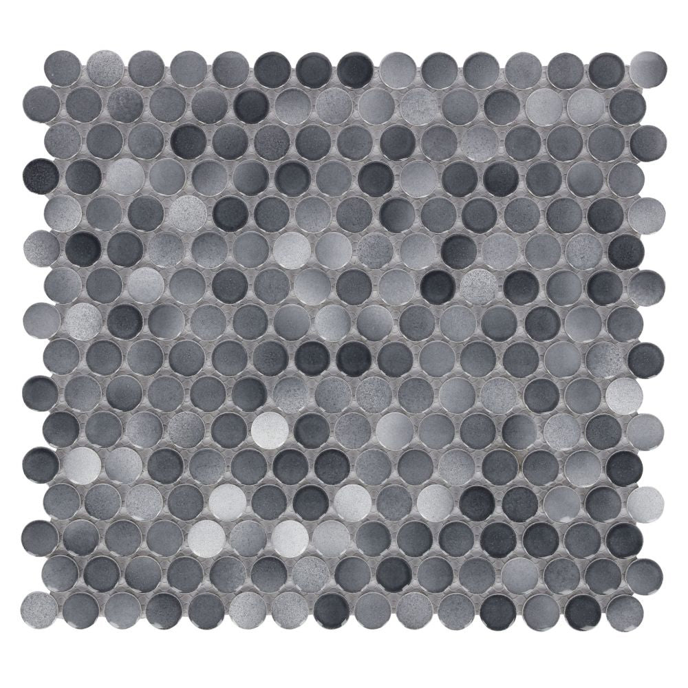 Elysium Tiles Penny Round Fancy Grey 11.5" x 12.25" Porcelain Mosaic Tile