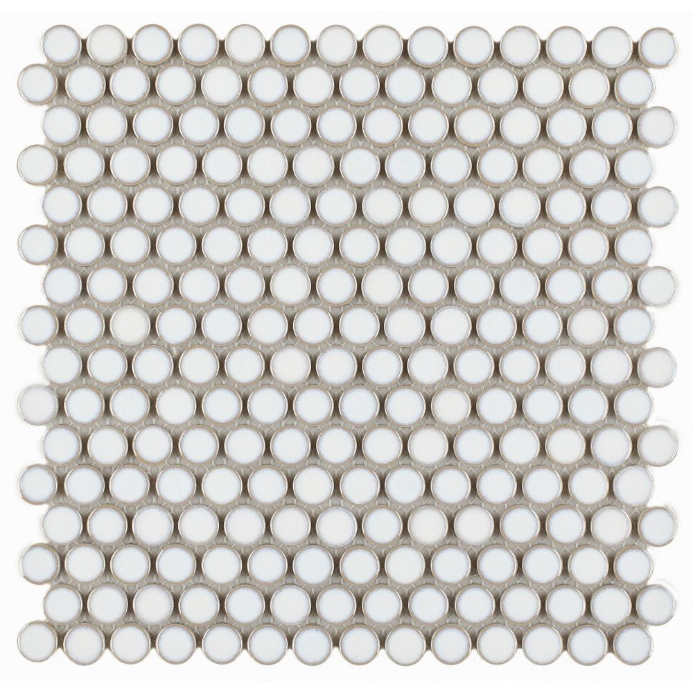 Elysium Tiles Penny Round Fancy White 11.5" x 12.25" Porcelain Mosaic Tile