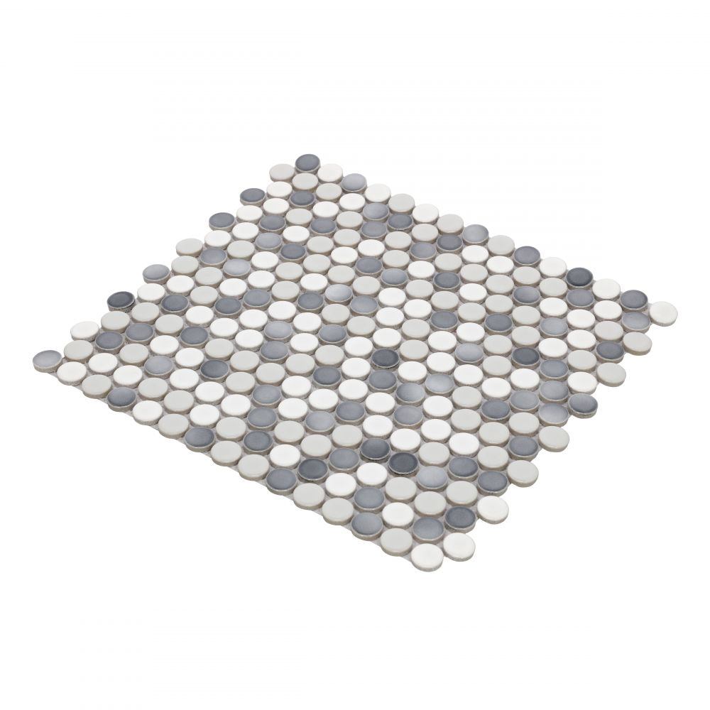 Elysium Tiles Penny Round Mixed Grey Matte 11.5" x 12.25" Porcelain Mosaic Tile