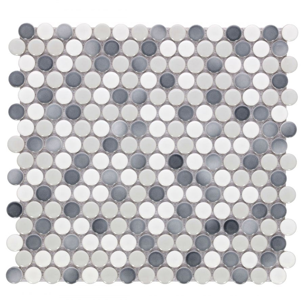 Elysium Tiles Penny Round Mixed Grey Matte 11.5" x 12.25" Porcelain Mosaic Tile