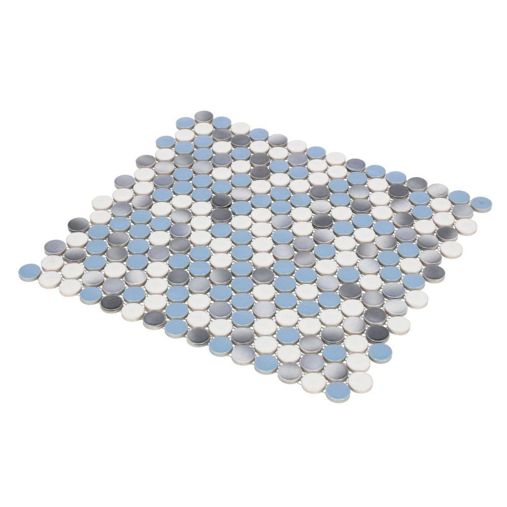 Elysium Tiles Penny Round Sky 11.5" x 12.25" Porcelain Mosaic Tile