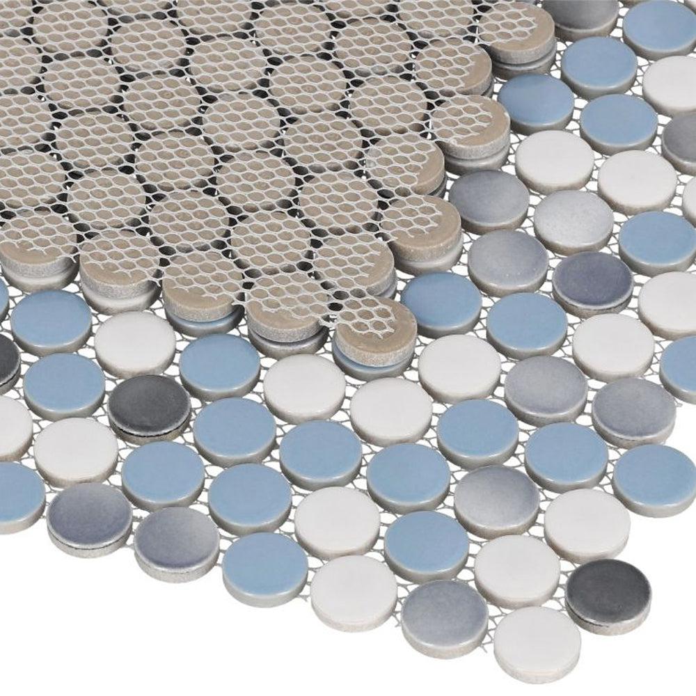 Elysium Tiles Penny Round Sky 11.5" x 12.25" Porcelain Mosaic Tile