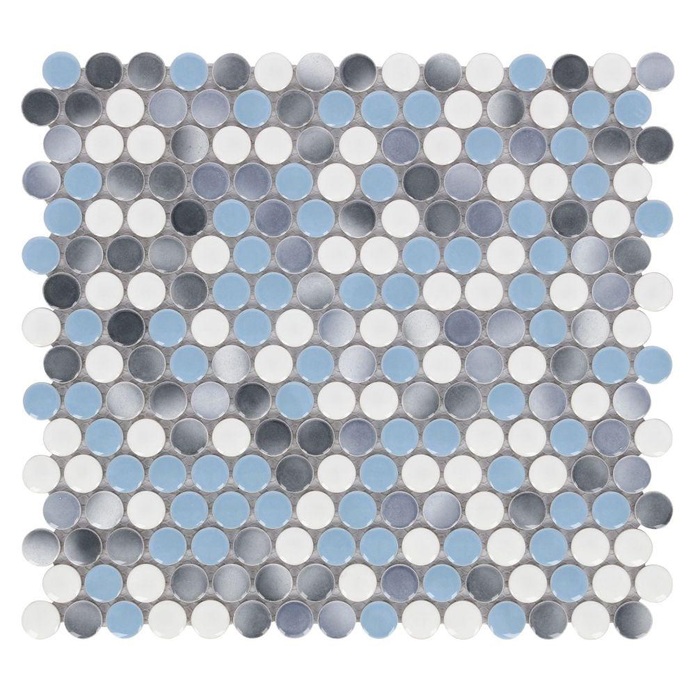 Elysium Tiles Penny Round Sky 11.5" x 12.25" Porcelain Mosaic Tile